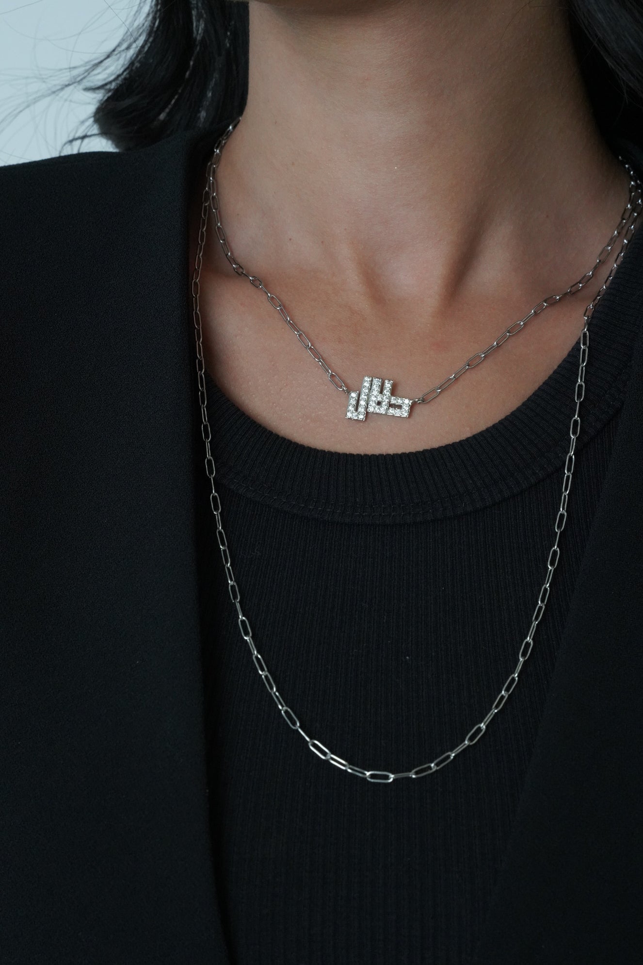 Two full layers stone paperclip necklace