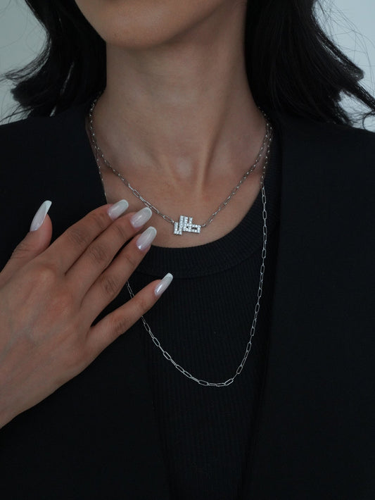 Two full layers stone paperclip necklace